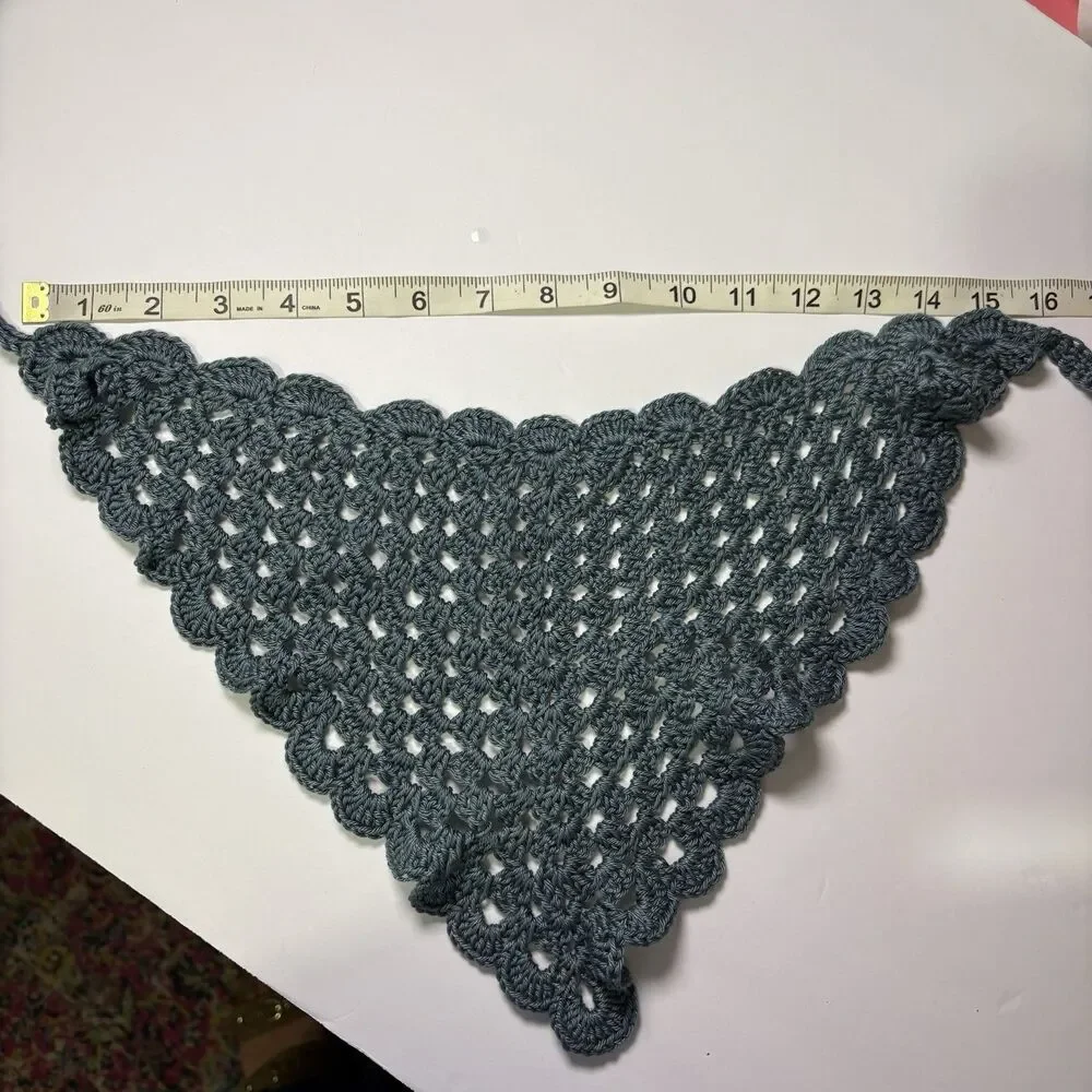 Handmade Crochet Triangle Headscarf Bandana Dusty Blue Boho